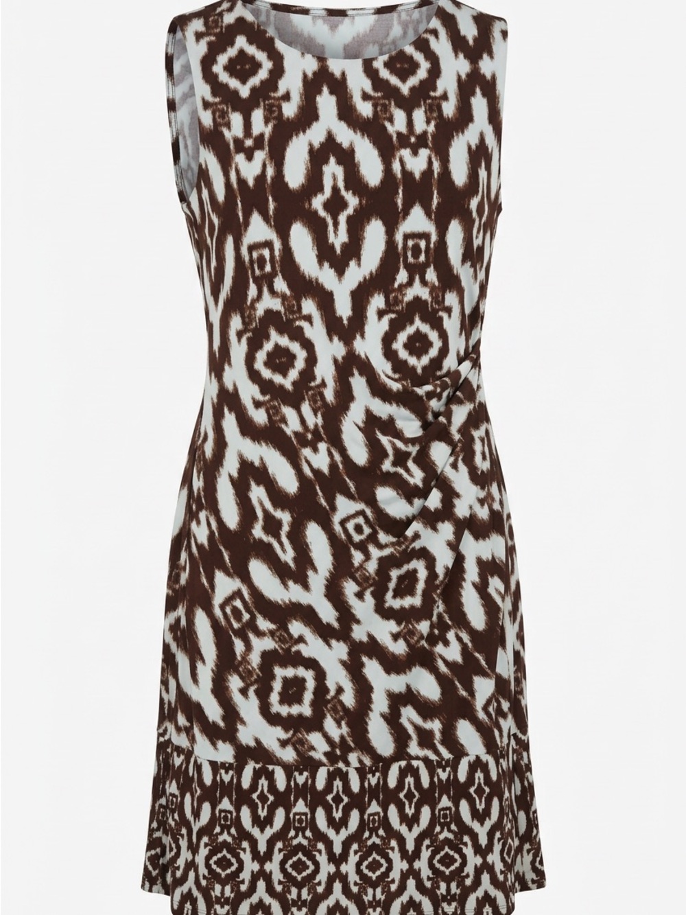 Chaus Brown and White Sleeveless Midi Shift Dress